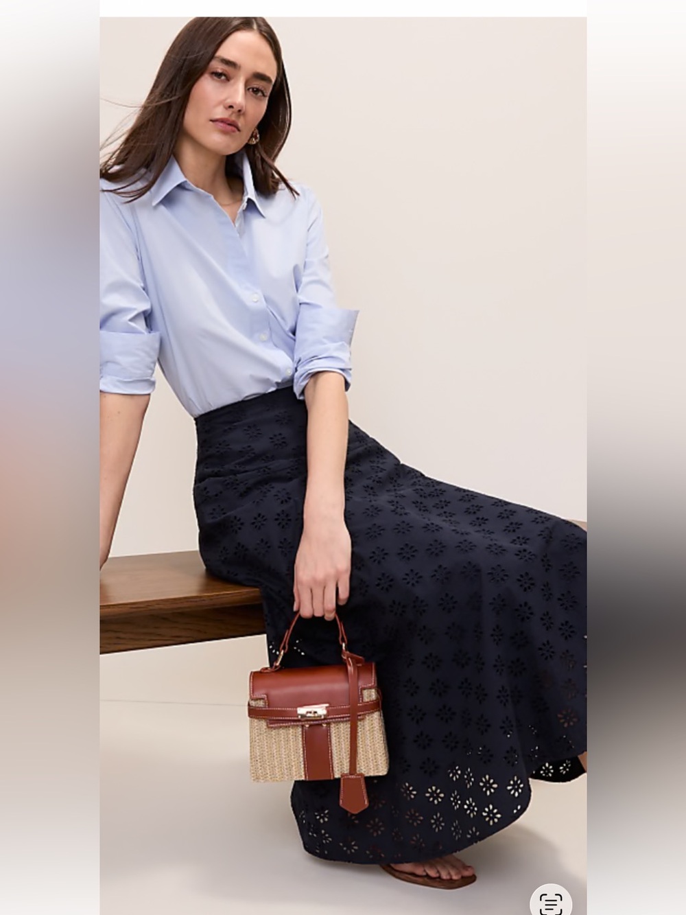 NWT Ann Taylor Navy Eyelet Midi Skirt Size 2P